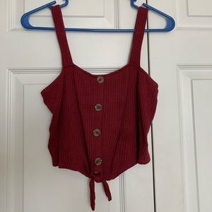 American Eagle Maroon Crop Top w Button Detail